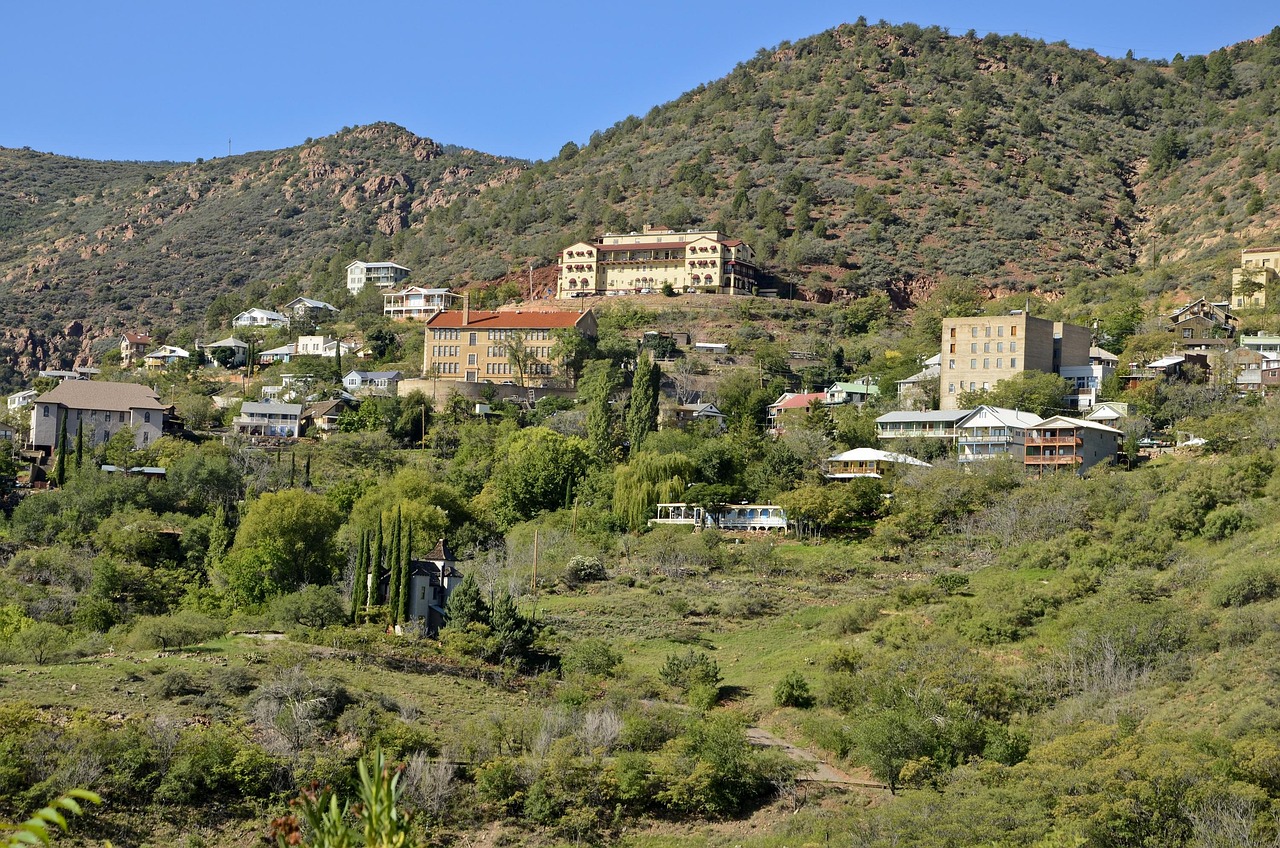 The hillside mining town of Jerome clinging to Cleopatra Hill above the Verde Valley — the visual signature of the Verde Valley Loop drive